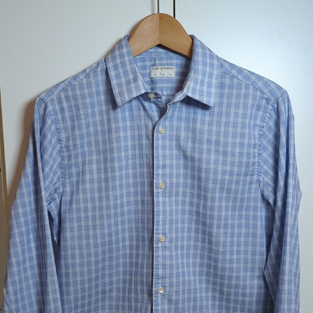Tiger of Sweden Blue Check Men's Dress Shirt 15.5 39